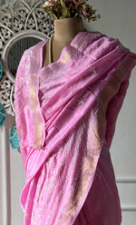 将图像加载到图库查看器中， Women&#39;s Lakhnavi Handcrafted Chanderi Silk Chikankari Saree - HONC0273491
