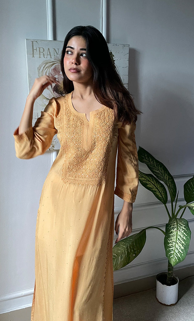 Women's Lucknowi Handcrafted Modal Cotton Chikankari Kurti - HONC0264887