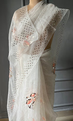 Load image into Gallery viewer, Women&#39;s Lucknowi Handcrafted Pure Organza Silk Chikankari Saree - HONC0306873
