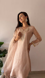 Load image into Gallery viewer, Alfia Women's Lucknowi Handcrafted Pure Organza Silk Stitched Chikankari Kurta, Dupatta With Pant Set- HONC0362256