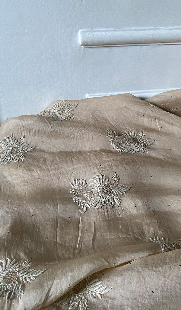 Women's Lakhnavi Handcrafted Pure Organza Chikankari Unstitched Kurta And Dupatta Set- HONC0341960
