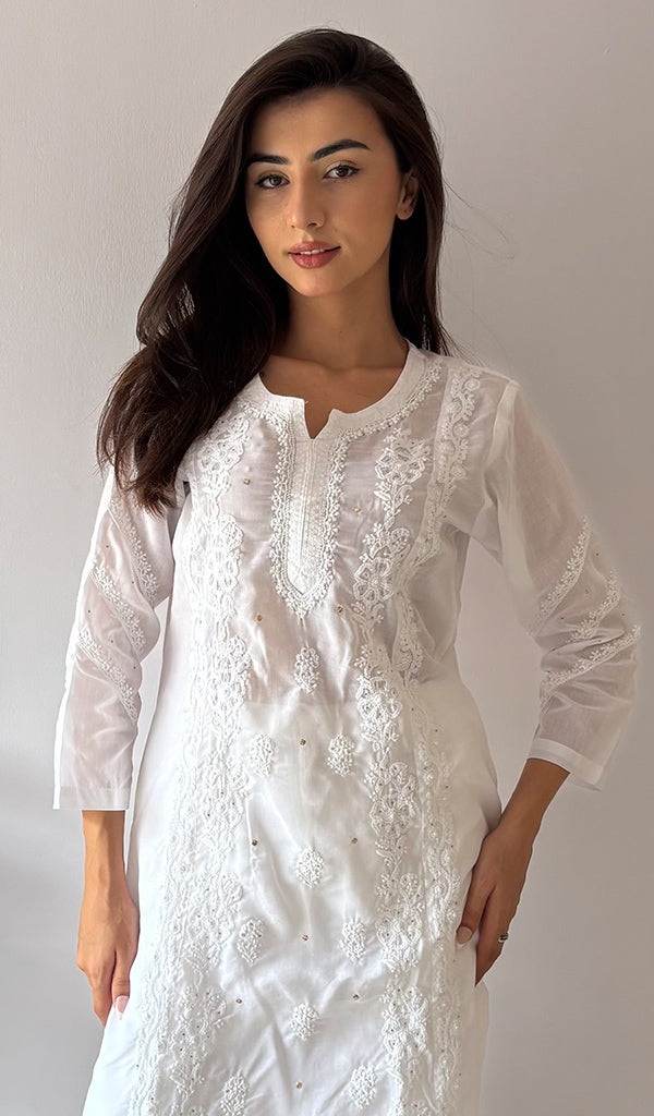 Women's Lakhnavi Handcrafted Cotton Chikankari Kurti - HONC0363226