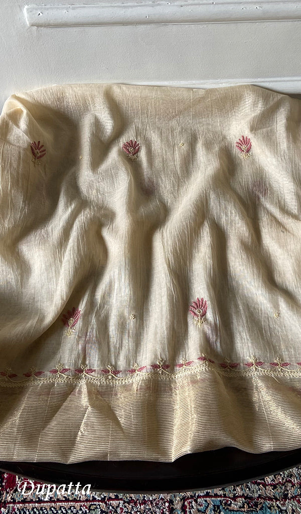 Women's Lakhnavi Handcrafted Chanderi Silk Unstitched Chikankari Full Suit - HONC0352032