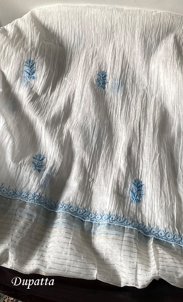 Women's Lakhnavi Handcrafted Unstitched Mul Chanderi Kurta And Dupatta Set - HONC0327480