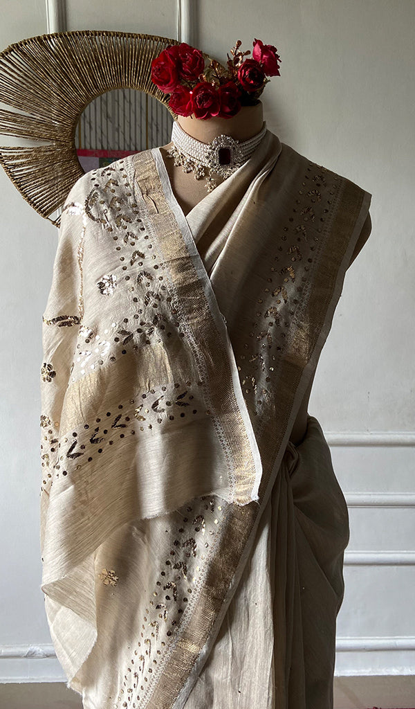 Women's Lakhnavi Handcrafted Munga Silk Chikankari Saree - HONC0353052