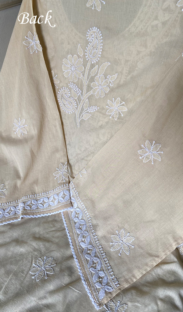 Women's Lakhnavi Handcrafted Cotton Chikankari Semi Stitched Kurti Fabric - HONC0348847