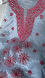 Load image into Gallery viewer, Women&#39;s Lakhnavi Handcrafted Organza Chikankari Unstitched Kurti Fabric - HONC0138395
