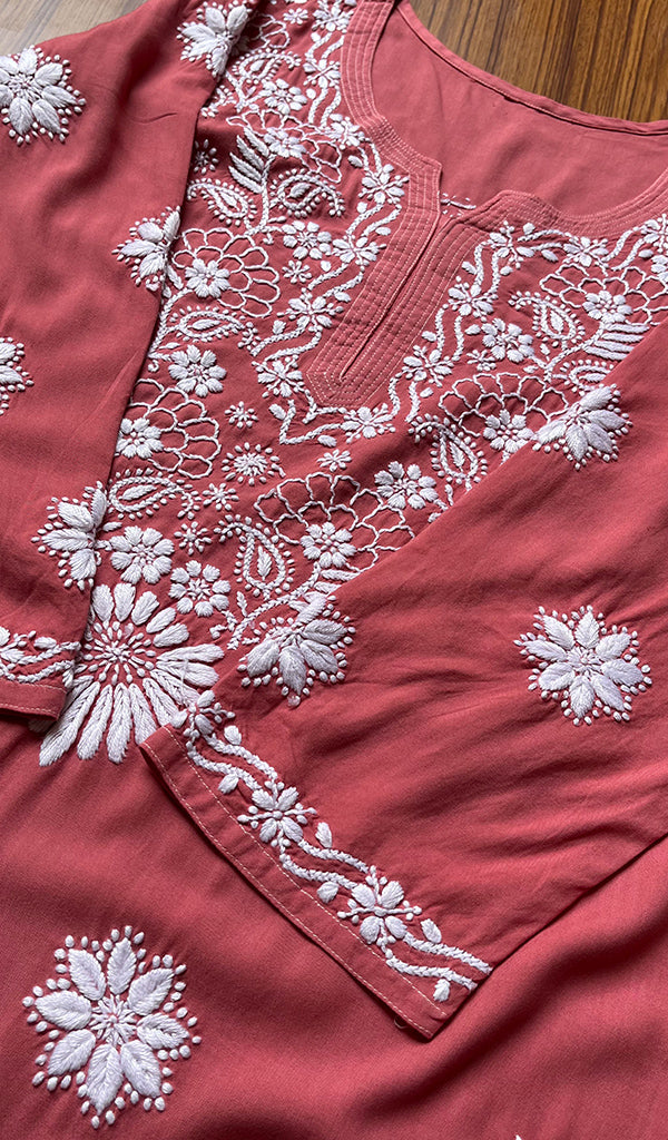 Women's Lucknowi Handcrafted  Modal Cotton Chikankari Kurti - HONC0301035
