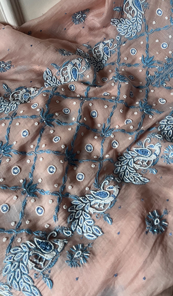 Shirin Women's Lakhnavi Handcrafted Mul Chanderi Unstitched Kurta And Dupatta Set - HONC0256895