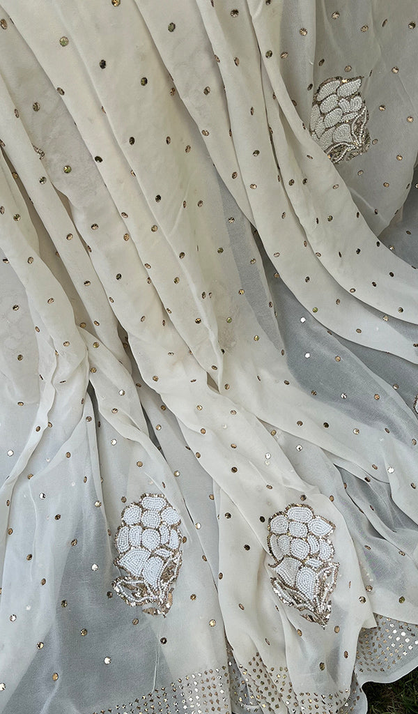 Women's Lakhnavi Handcrafted Pure Silk Georgette Chikankari Saree - HONC0278767