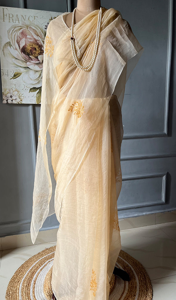 Women's Lucknowi Handcrafted Pure Organza Silk Chikankari Saree - HONC0268557