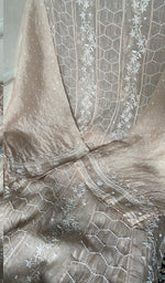 Eshani Women's Lucknowi Handcrafted Pure Organza Silk Chikankari Semi- stitched Anarkali Dupatta Set- HONC0362216