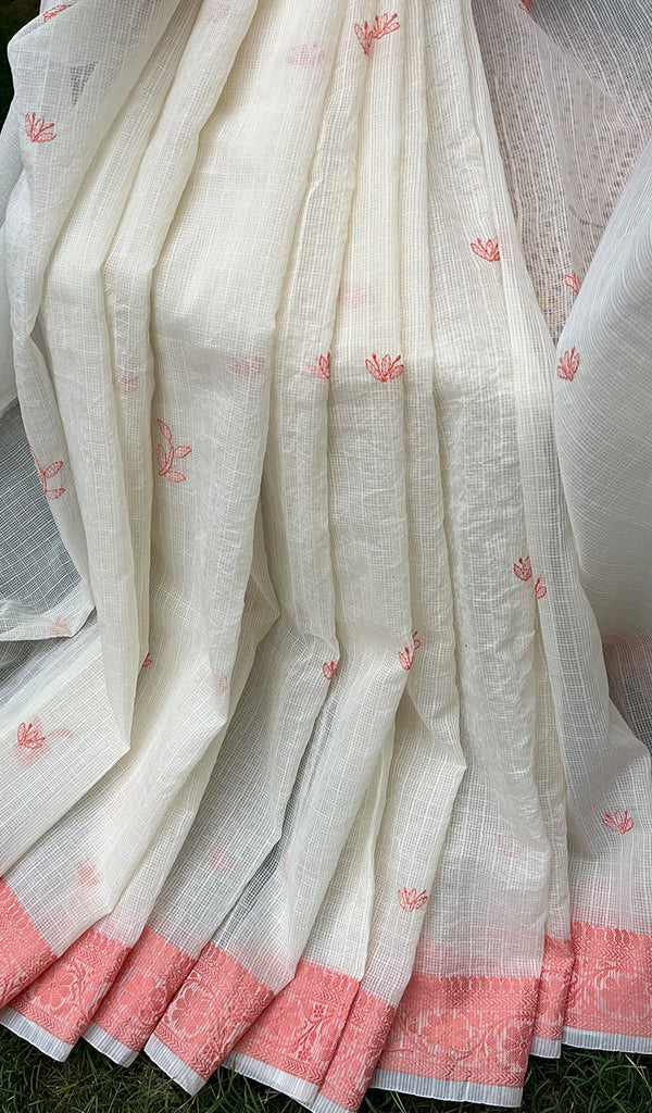 Women's Lakhnavi Handcrafted Chanderi silk Chikankari Saree - HONC0281266