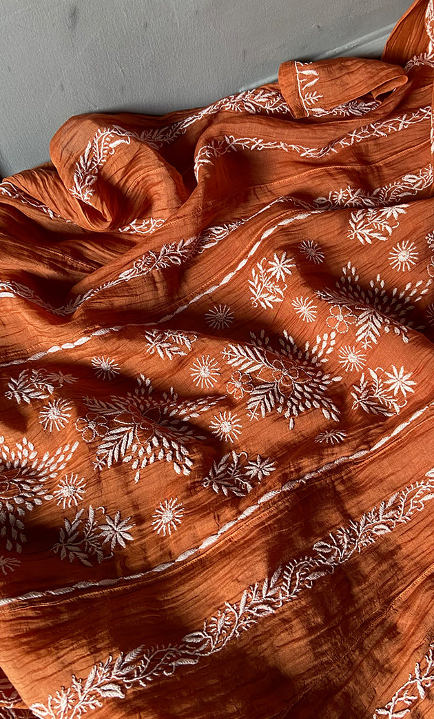 Women's Lakhnavi Handcrafted Mul Chanderi Semi - Stitched Kurta And Dupatta Set - HONC0308702