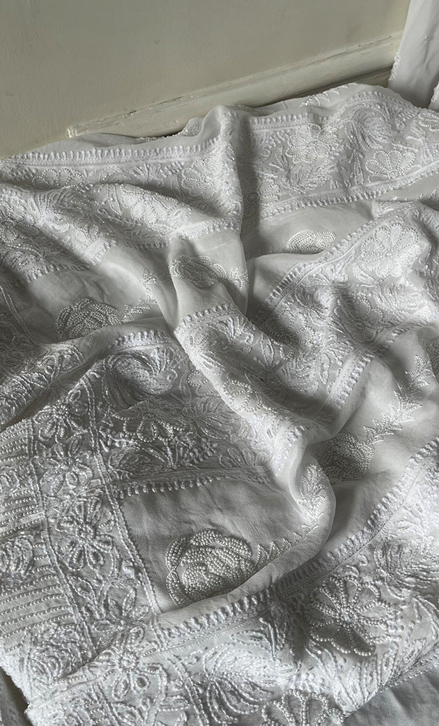 Women's Lucknowi Handcrafted Viscose Georgette Chikankari Kurta Dupatta Set- HONC0303285