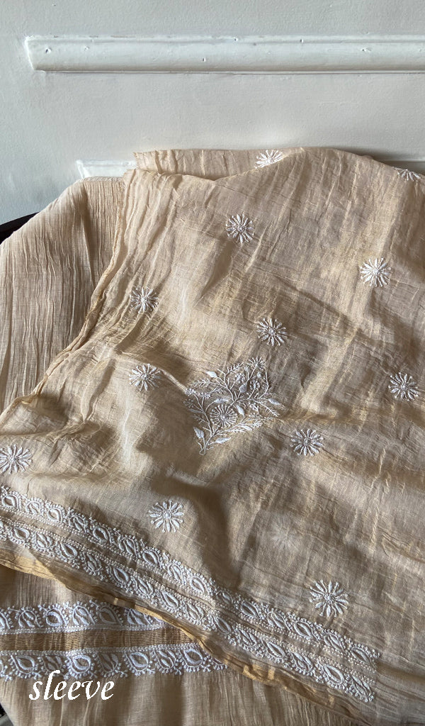 Women's Lakhnavi Handcrafted Tissue Chanderi Unstitched Chikankari Kurta And Dupatta Set - HONC0352502
