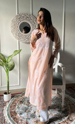 将图像加载到图库查看器中， Women's Lucknowi Handcrafted Cotton Chikankari Kurti - HONC0330751