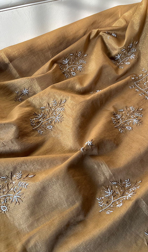 Women's Lakhnavi Handcrafted Tissue Chanderi Chikankari Suit Material - HONC0275990