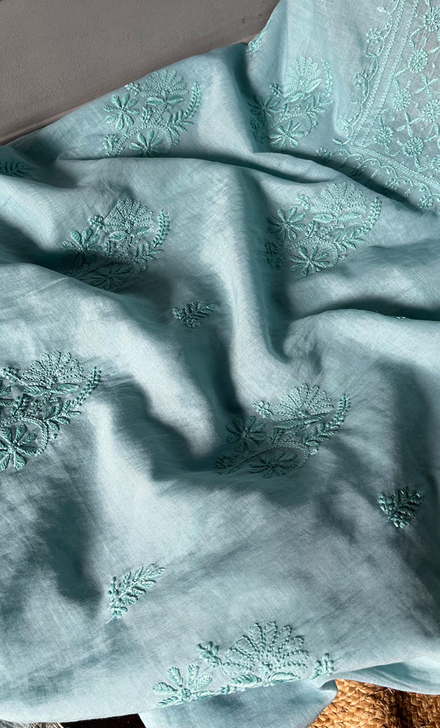Women's Lakhnavi Handcrafted Mul Chanderi Chikankari Full Suit Material - HONC0307419