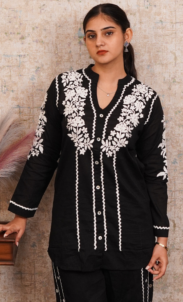 khayal Women's Lakhnavi Handcrafted Cotton Chikankari Kurti And Plazzo Set - HONC0323997
