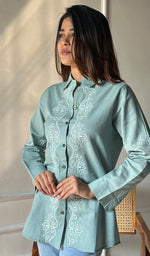 将图像加载到图库查看器中， Women&#39;s Lucknowi Handcrafted Slub Cotton Chikankari Top - HONC0299122
