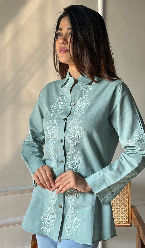 Women's Lucknowi Handcrafted Slub Cotton Chikankari Top - HONC0299122