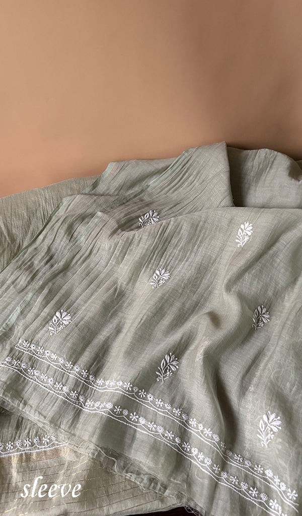 Women's Lakhnavi Handcrafted Mul Chanderi Unstitched Chikankari Full Suit Material - HONC0363740