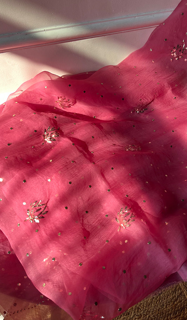 Marifa Women's Lakhnavi Handcrafted Pure Organza Chikankari Unstitched Kurta And Dupatta Set- HONC0301641
