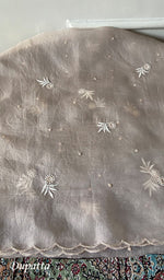 Load image into Gallery viewer, Women's Lakhnavi Handcrafted Pure Organza Chikankari Unstitched Kurta And Dupatta Set- HONC0329219