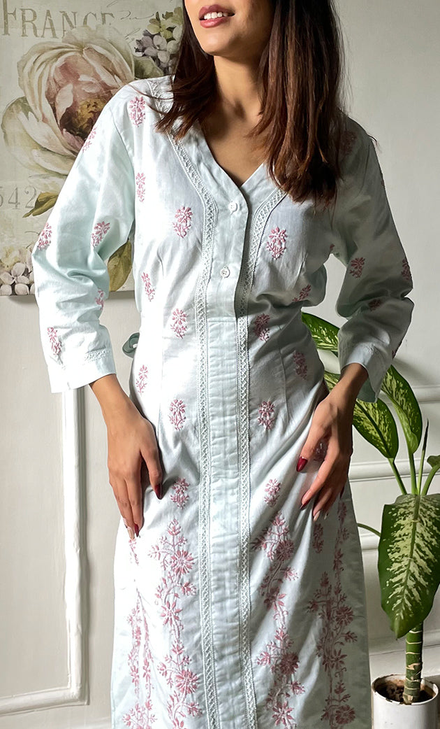 Women's Lucknowi Handcrafted Cotton Chikankari Long Dress - HONC0303751