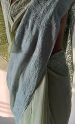 Load image into Gallery viewer, Women&#39;s Lakhnavi Handcrafted Viscose Georgette Chikankari Saree - HONC0271074
