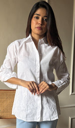 Load image into Gallery viewer, Women&#39;s Lakhnavi Handcrafted Linen Cotton Chikankari Top - HONC0293098

