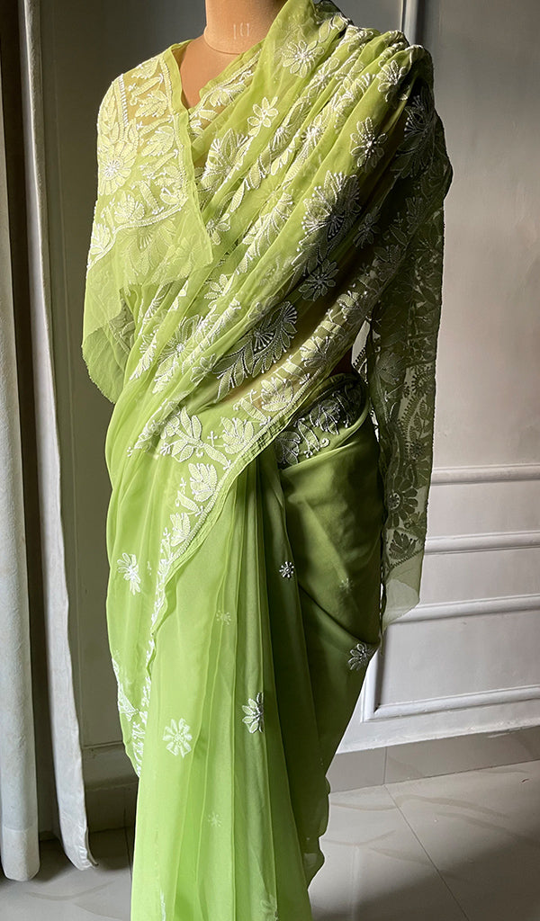 Women's Lucknowi Handcrafted Faux-Georgette Chikankari Saree - HONC0295210