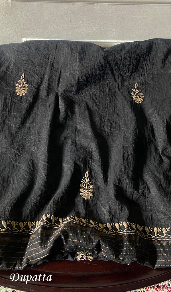 Women's Lakhnavi Handcrafted Mul Chanderi Unstitched Chikankari Full Suit - HONC0351095