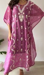 Load image into Gallery viewer, Women's Lucknowi Handcrafted Mul chanderi Chikankari Kaftan - HONC0334561