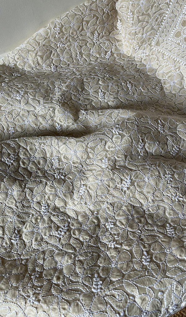 Women's Lakhnavi Handcrafted Unstitched Cotton Chikankari Suit Material - HONC0294092