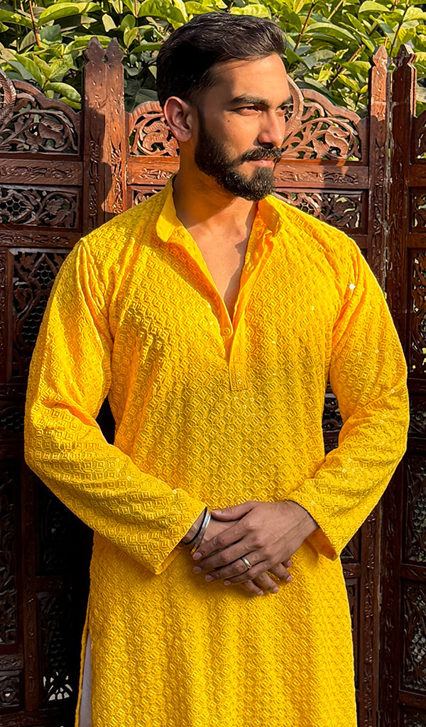 Men's Faux-Georgette Hakoba Kurta - HONC0266681