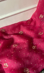 将图像加载到图库查看器中， Women's Lakhnavi Handcrafted Pure Organza Chikankari Unstitched Kurta And Dupatta Set- HONC0334964