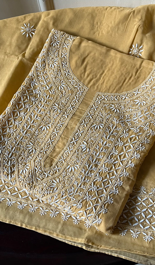 Women's Lakhnavi Handcrafted Pure Cotton Semi - Stitched Kurta And Dupatta Set - HONC0212215