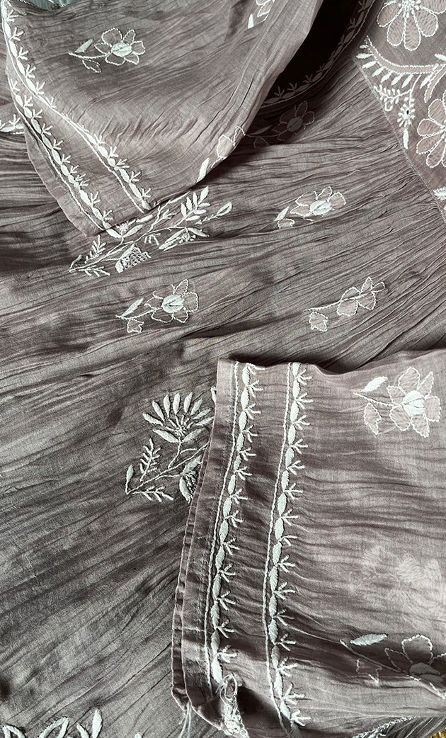 Women's Lakhnavi Handcrafted Mul Chanderi Semi - Stitched Angrakha And Dupatta Set - HONC0289490