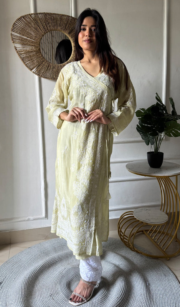 Women's Lucknowi Handcrafted Cotton Chikankari Angrakha - HONC0343795