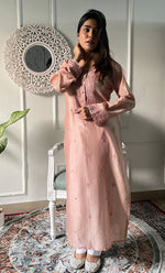 Load image into Gallery viewer, Women's Lucknowi Handcrafted Chanderi Silk Chikankari Kurti - HONC0318772