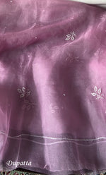 Load image into Gallery viewer, Women's Lakhnavi Handcrafted Pure Organza Chikankari Unstitched Kurta And Dupatta Set- HONC0288321