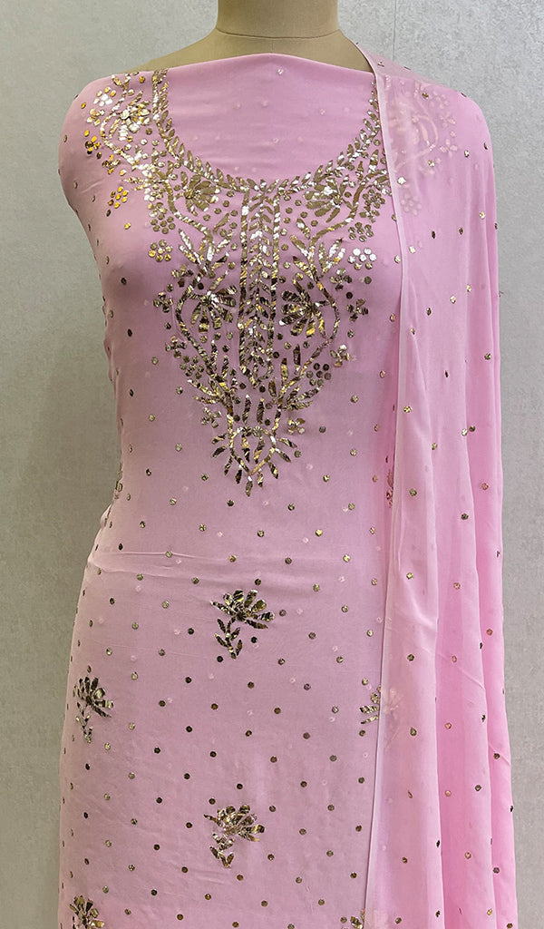 Women's Lakhnavi Handcrafted Viscose Georgette Chikankari Full Suit Material- HONC0138694