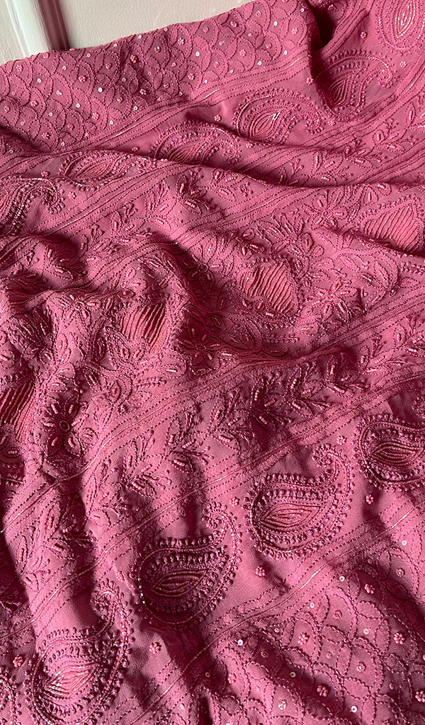 Women's Lakhnavi Handcrafted Viscose Georgette Chikankari Full Suit Material - HONC0258398