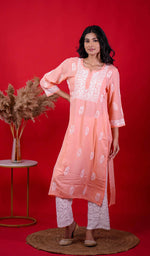将图像加载到图库查看器中， Rupam Women&#39;s Lucknowi Handcrafted Modal Cotton Chikankari Kurti - HONC0211900
