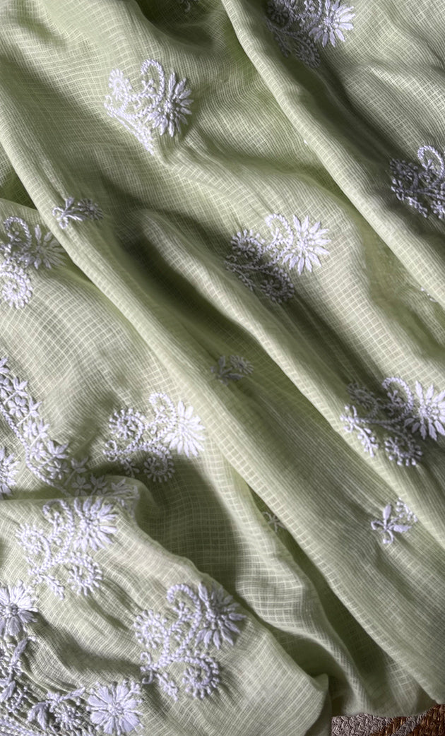 Women's Lucknowi Handcrafted Kota Cotton Chikankari Unstitched Kurta And Dupatta Set - HONC0312634