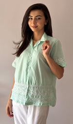 将图像加载到图库查看器中， Women's Lakhnavi Handcrafted Cotton Chikankari Top - HONC0354116
