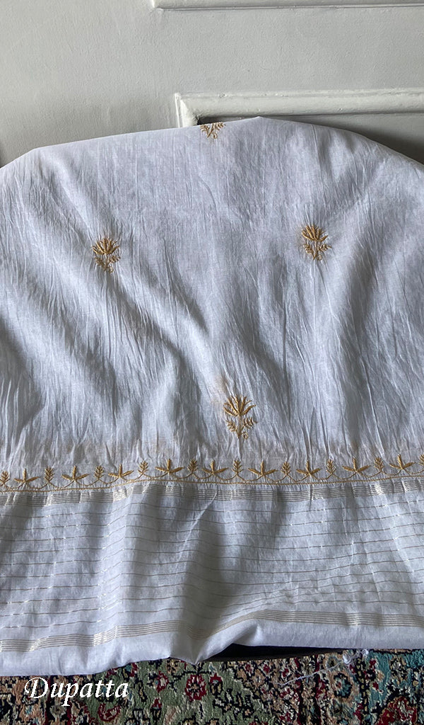 Women's Lakhnavi Handcrafted Mul Chanderi Semi - stitched Angrakha And Dupatta Set - HONC0300850