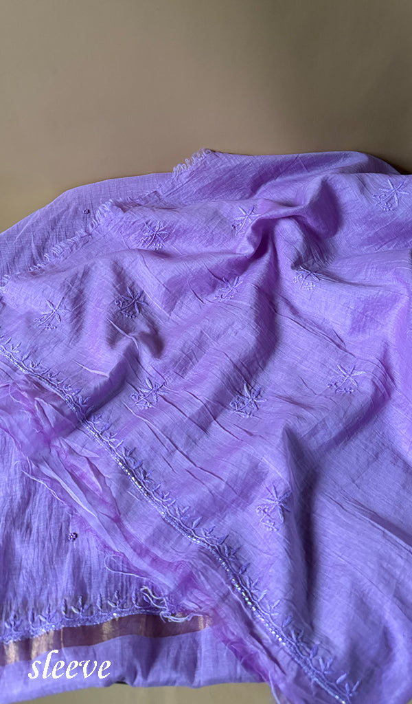 Women's Lakhnavi Handcrafted Mul Chanderi Unstitched Chikankari Full Suit Material - HONC0370488